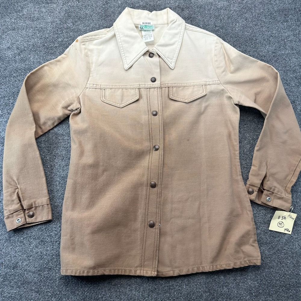Vtg 70s Sears JR Bazaar Shirt Jacket Womens 15 Tan Ombre Collared Snap Front
